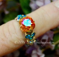 Fiery Astral Pink, Swarovski Crystal, Handmade Ring, Made to Order