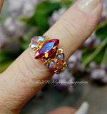 Astral Pink Swarovski Crystal Handmade Ring, Made to Order