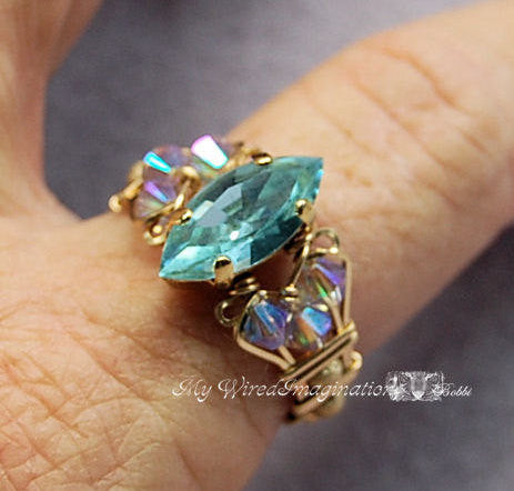 Swarovski Alexandrite, Hand Crafted Ring, Wire Wrapped, 14K GF US Size 6.5