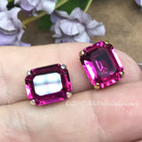 Fuchsia 12x10mm Octagon, Vintage Swarovski Crystal art 4610 With Setting