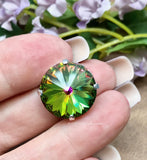 18mm Vitrail Medium Rivoli, Genuine Swarovski Crystal, With Silver or Gold Plated Setting