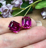 Fuchsia 12x10mm Octagon, Vintage Swarovski Crystal art 4610 With Setting