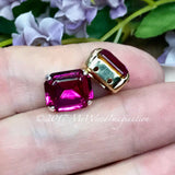 Fuchsia 12x10mm Octagon, Vintage Swarovski Crystal art 4610 With Setting