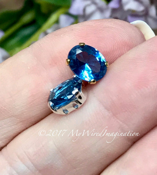 Blue Zircon, Lab-Created Faceted Gemstone, 9x7mm Oval, Your Choice SP or GP Setting