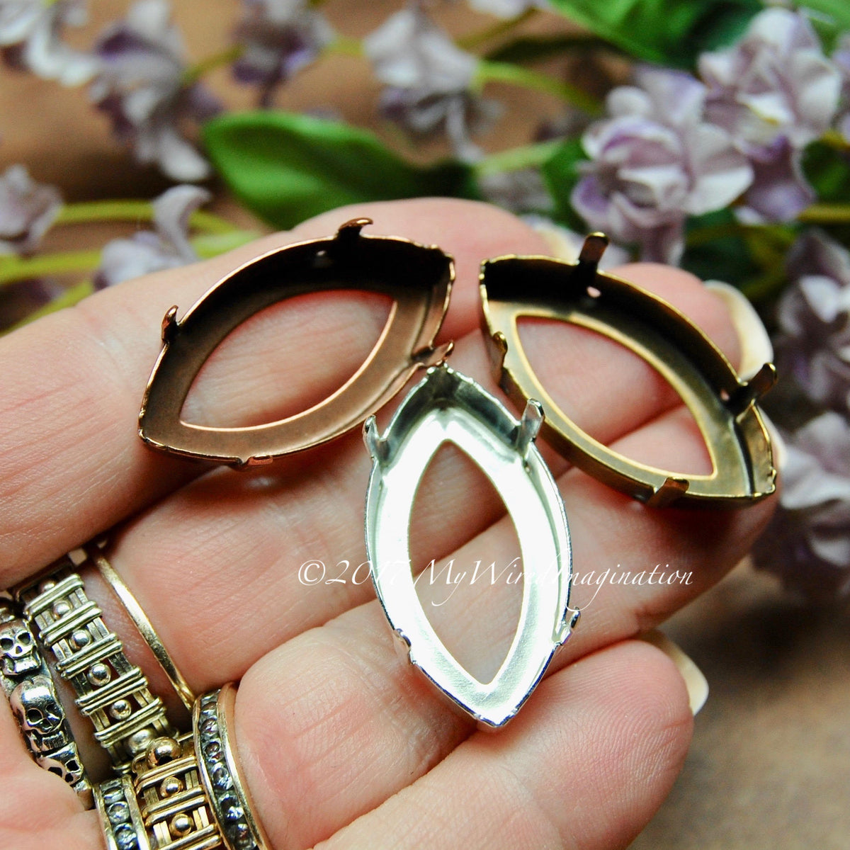 Crystal Setting Ring 32x17mm Navette Crystal Setting, Silver, Antique Copper, Antique Bronze ...