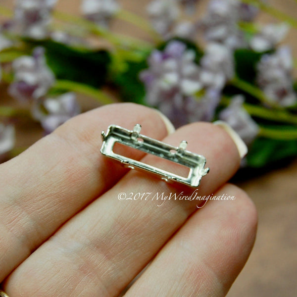 21x7mm Princess Cut Crystal Setting, Silver or Antique Bronze Plated Prong Setting