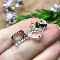 12x10mm Octagon Settings, Art 4600,  3 Pieces Silver or Gold Plated,  , Gemstone Crystal s, Bead Embroidery Component