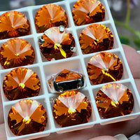 Tangerine Orange, Swarovski Crystal 10mm Rivoli, Sew On Crystal with Setting