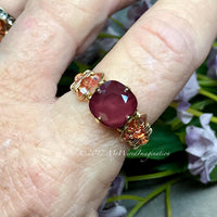 Dark Red & Light Rose AB, Swarovski Crystal Handmade Ring, Made to Order in SS or 14K GF