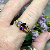 Vitrail Dark Vintage Swarovski Crystal Handmade Ring 14K GF US Size 6.5