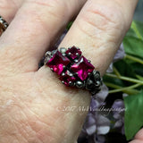 Ruby Squared, Sterling Silver, Multi-Stone Handmade Ring, Lab Created Ruby Ring, Made to Order