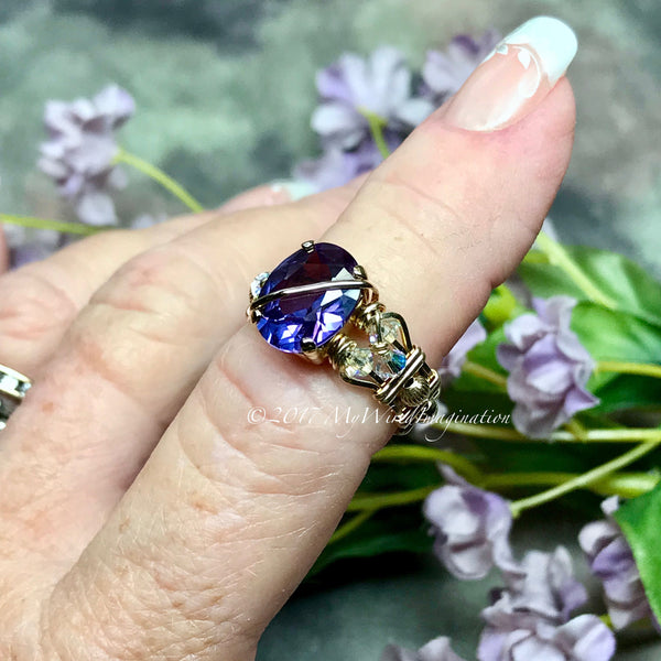 Alexandrite and Crystal Ring, Handmade Ring in 14K GF in Size 6