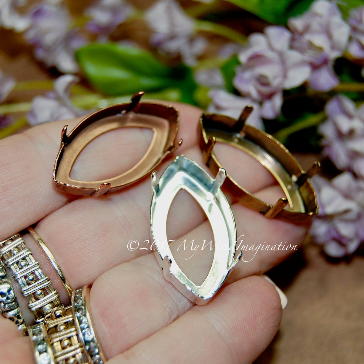 Crystal Setting Ring 32x17mm Navette Crystal Setting, Silver, Antique Copper, Antique Bronze ...