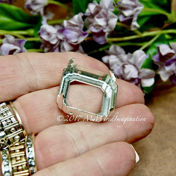 23mm Cabochon or Crystal Setting Art 4675, Silver or Gold Plated Prong Settings