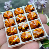 Tangerine Orange, Swarovski Crystal 10mm Rivoli, Sew On Crystal with Setting
