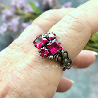 Ruby Squared, Sterling Silver, Multi-Stone Handmade Ring, Lab Created Ruby Ring, Made to Order