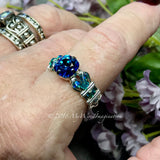 Bermuda Blue, Vintage Swarovski Crystal Handmade Ring, Sterling Silver, US Size 7.5