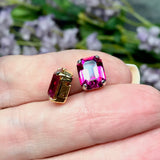 Fuchsia Octagon Rhinestone, 2 pcs Swarovski Crystal 10x8mm, With Setting