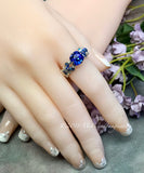 Vintage Swarovski Sapphire Blue Crystal Handmade Ring SS US Size 7.5