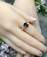 Alexandrite Pear Shape Handmade Ring, Lab Alexandrite & Swarovski Pearl, June Birthstone
