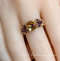 Swarovski Crystal Handmade Ring, Amber Blush & Amethyst, 14K GF Size 7