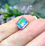 Crystal AB 1 Pc 12x10mm Swarovski Octagon 4610, With Silver or Gold Plated Setting