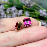 Fuchsia Octagon Rhinestone, 2 pcs Swarovski Crystal 10x8mm, With Setting