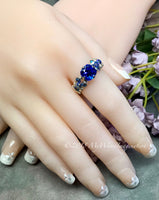 Vintage Swarovski Sapphire Blue Crystal Handmade Ring SS US Size 7.5