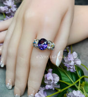 Alexandrite and Crystal Ring, Lab Created Color Change Gemstone, Made to Order Ring