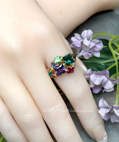 Mother's Ring, Year of Gemstones, 12 Birthstone Handmade Ring 14K GF US Size 6.5