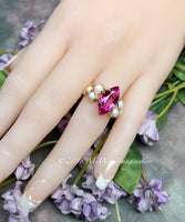 Hot Pink Sapphire and Swarovski Pearl Handmade Ring 14K GF US Size 5