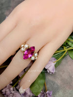 Hot Pink Sapphire and Swarovski Pearl Handmade Ring, Made to Order
