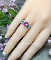 Dainty Pink Sapphire and Swarovski Crystal Handmade Ring, Made to Order