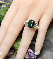 Hydrothermal Green Quartz & Pearl Ring, Dark Emerald Green Handmade Ring, Made to Order