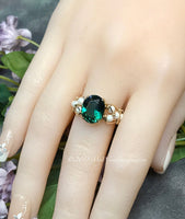 Hydrothermal Green Quartz & Pearl Ring, Dark Emerald Green Handmade Ring, Made to Order