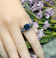 Swarovski Denim Blue Crystal, Handmade Sterling Silver Ring US Size 5.5
