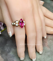 Hot Pink Sapphire and Swarovski Pearl Handmade Ring, Made to Order
