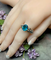 Paraiba Tourmaline Ring, Handmade Sterling Silver Ring US Size 7.5