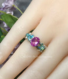 Dainty Pink Sapphire and Swarovski Crystal Handmade Ring, Made to Order