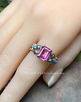 Pink Sapphire & Blue Pearl Handmade Ring Sterling Silver or 14K GF, Made to Order