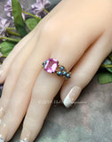 Blue Crystal Pearl & Hot Pink Sapphire Handmade Ring 14K GF, US Size 8
