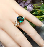 Handmade Ring, Hydrothermal Green Quartz & Pearl Ring, Dark Emerald Green Size 6.5