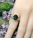 Handmade Ring, Hydrothermal Green Quartz & Pearl Ring, Dark Emerald Green Size 6.5