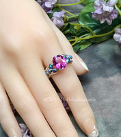 Hot Pink Sapphire Handmade Ring, with Blue Pearl or Rose Pink Swarovski, Made to Order