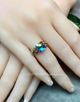 Swarovski Checkerboard Cut Vintage Crystal AB Handmade Ring, 14K GF US Size 4.5