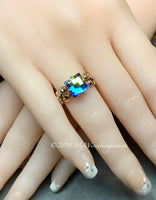 Swarovski Checkerboard Cut Crystal AB Handmade Ring, Vintage Crystal Handmade Ring