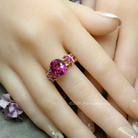 Hot Pink Sapphire Handmade Ring, with Blue Pearl or Rose Pink Swarovski, Made to Order
