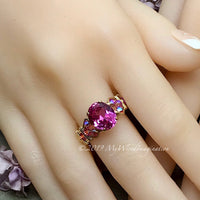 Hot Pink Sapphire Handmade Ring, with Blue Pearl or Rose Pink Crystals