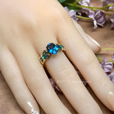 Blue Zircon, Lab-Created London Blue Gemstone, Handmade Ring in 14K GF, US Size 6
