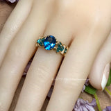 Blue Zircon, Lab-Created London Blue Gemstone, Handmade Ring in 14K GF, US Size 6